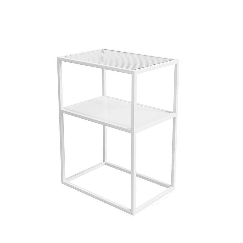 Modern Minimalist Rectangular Iron Glass End Table 2-Tier For Living Room