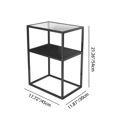 Modern Minimalist Rectangular Iron Glass End Table 2-Tier For Living Room