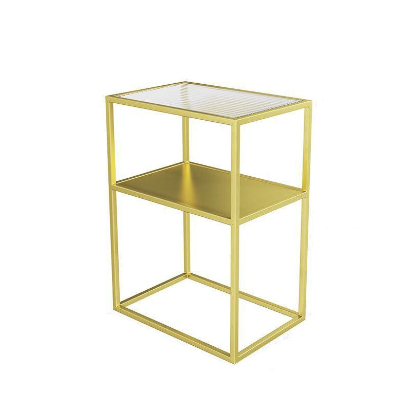 Modern Minimalist Rectangular Iron Glass End Table 2-Tier For Living Room