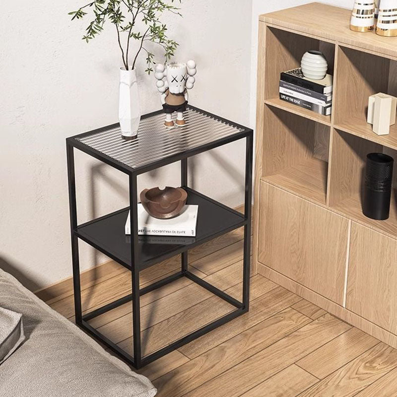 Modern Minimalist Rectangular Iron Glass End Table 2-Tier For Living Room