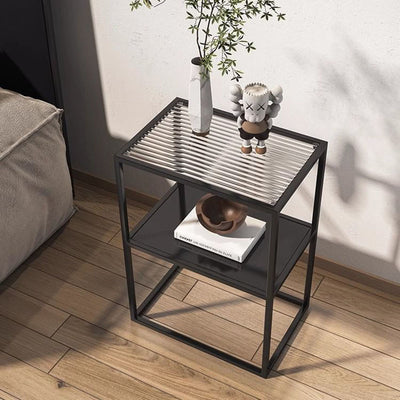 Modern Minimalist Rectangular Iron Glass End Table 2-Tier For Living Room