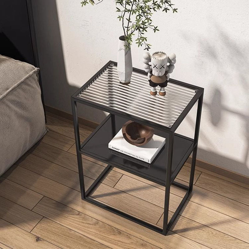 Modern Minimalist Rectangular Iron Glass End Table 2-Tier For Living Room