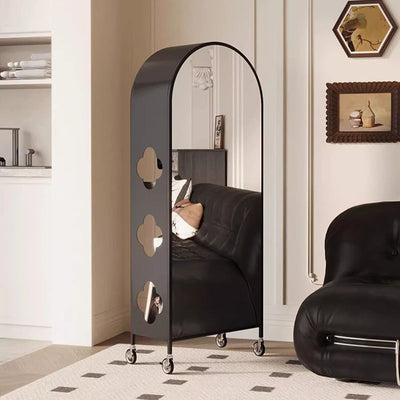 Contemporary Nordic Movable Arched Iron Bookshelves 4-Tier With Mirror For Living Room