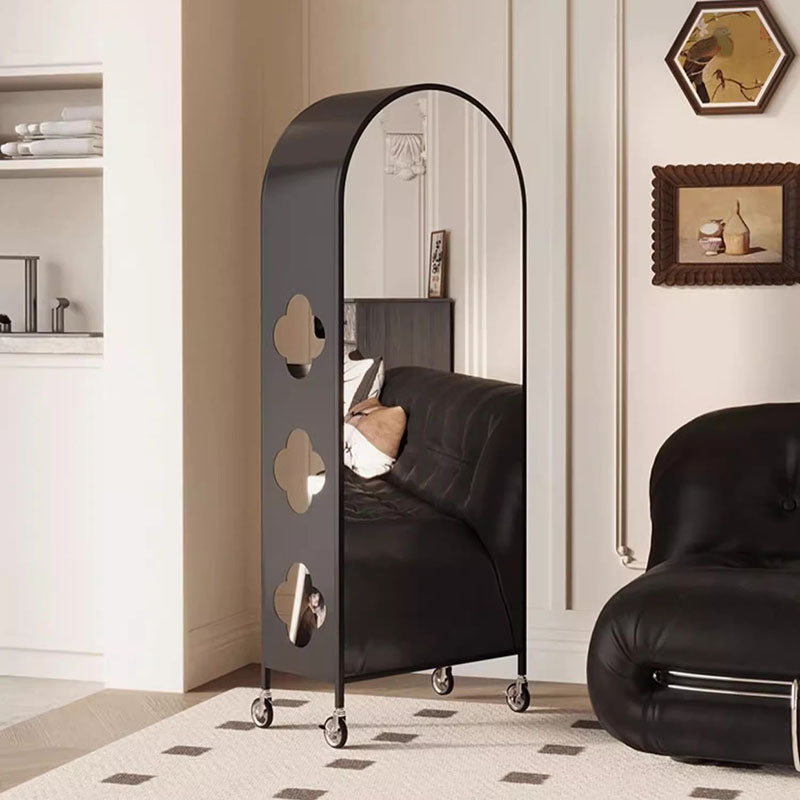 Contemporary Nordic Movable Arched Iron Bookshelves 4-Tier With Mirror For Living Room