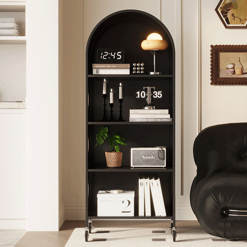 Contemporary Nordic Movable Arched Iron Bookshelves 4-Tier With Mirror For Living Room
