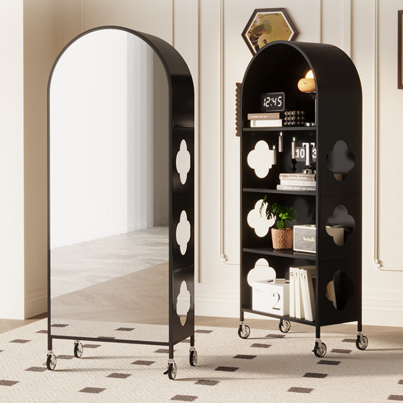 Contemporary Nordic Movable Arched Iron Bookshelves 4-Tier With Mirror For Living Room