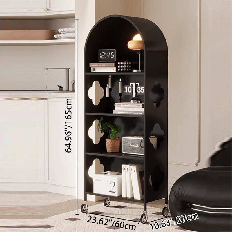 Contemporary Nordic Movable Arched Iron Bookshelves 4-Tier With Mirror For Living Room