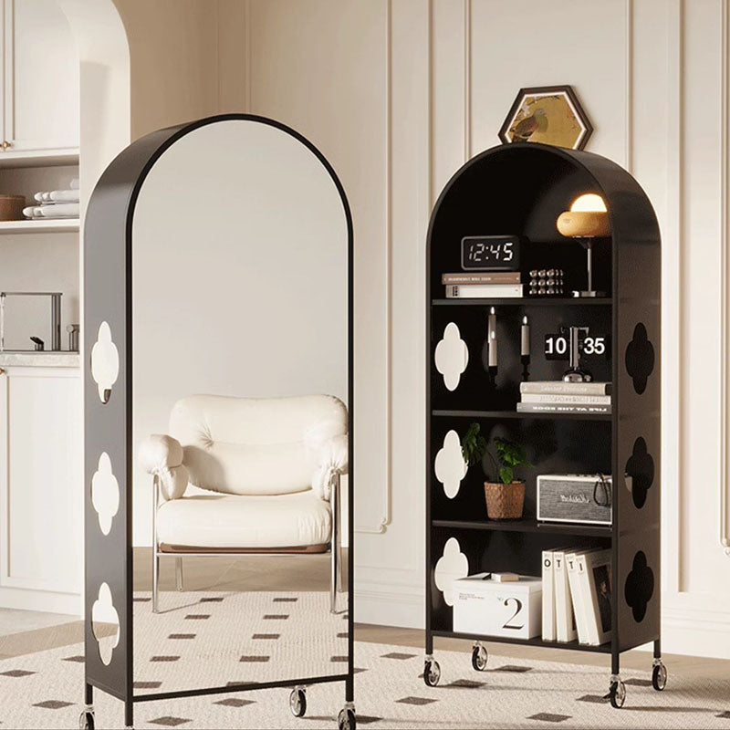 Contemporary Nordic Movable Arched Iron Bookshelves 4-Tier With Mirror For Living Room