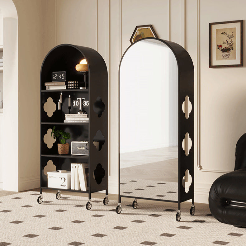 Contemporary Nordic Movable Arched Iron Bookshelves 4-Tier With Mirror For Living Room