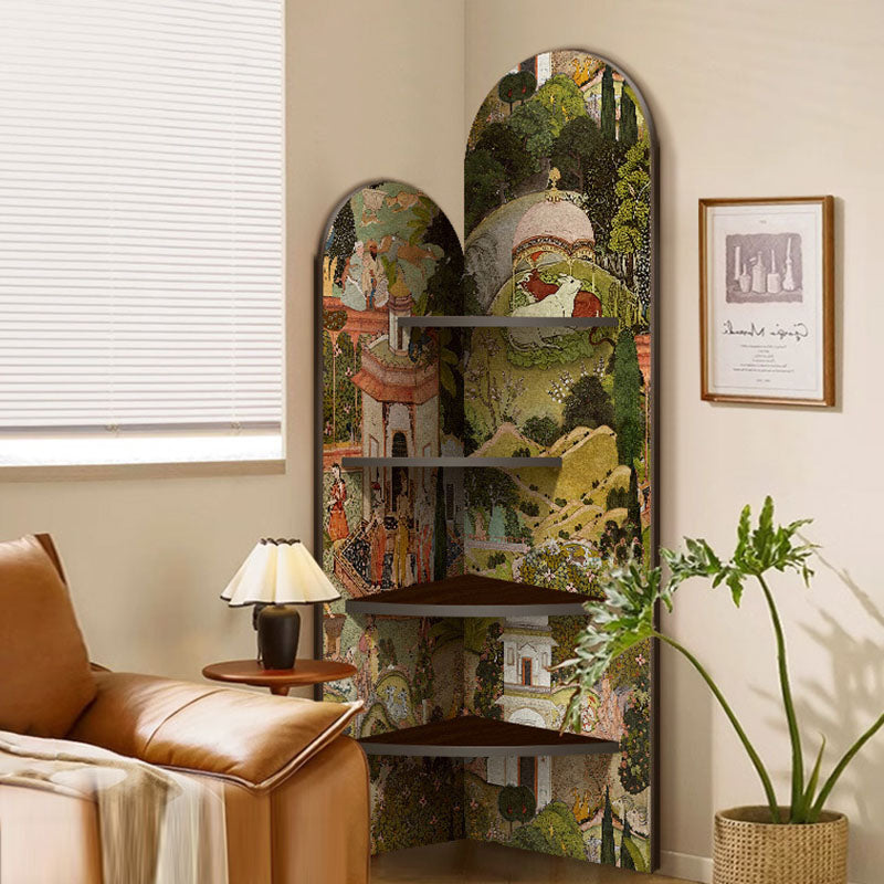 Traditional Vintage Arched MDF Crystal Film Corner Bookshelf 4