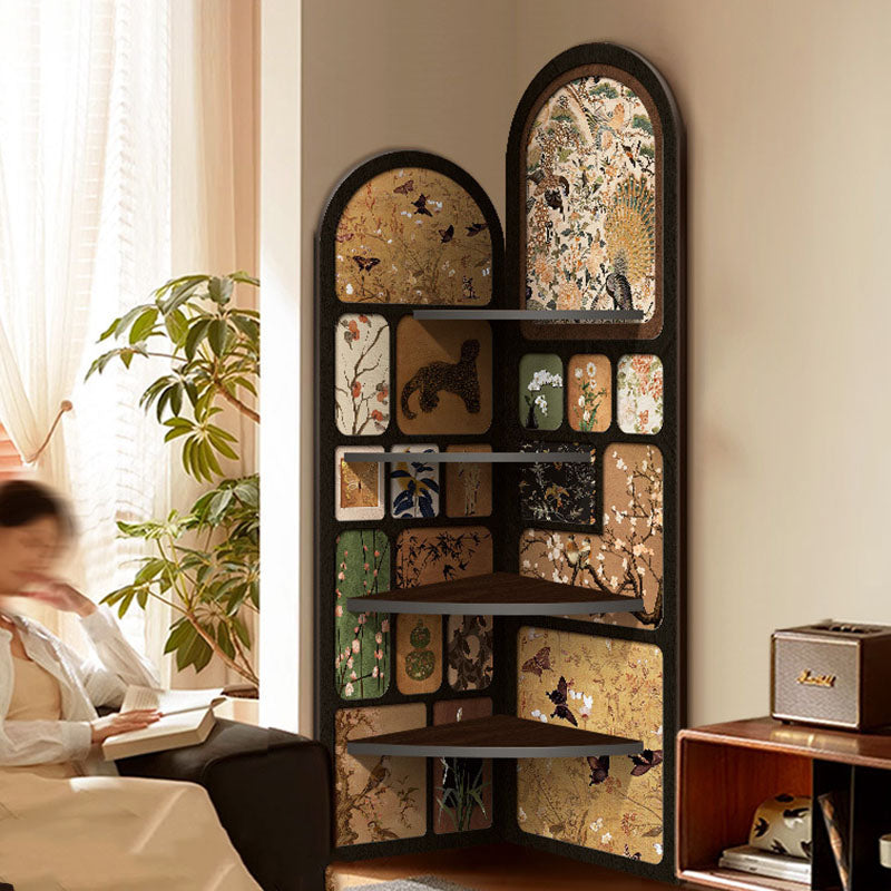 オーダー品 Antique Book open Shelf Caster x2 Traditional Vintage Arched MDF Crystal Film Corner Bookshelf 4