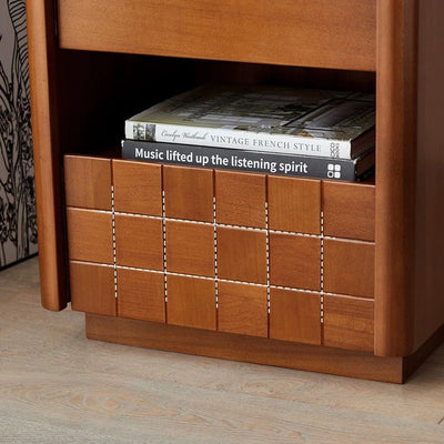 Traditional Vintage Checkered Pine Wood Glass Nightstand 2 -Drawer For Bedroom