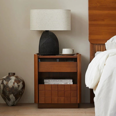 Traditional Vintage Checkered Pine Wood Glass Nightstand 2 -Drawer For Bedroom