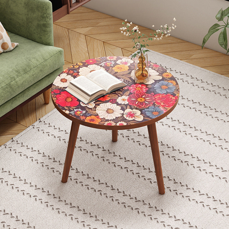 Traditioneller runder Vintage-Couchtisch aus MDF mit floralem Muster u – BulbSquare