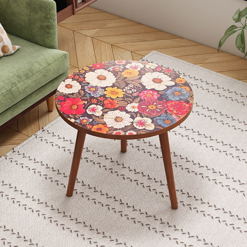 Traditional Vintage Round Floral Pattern MDF Coffee Table 3-Legs For L ...