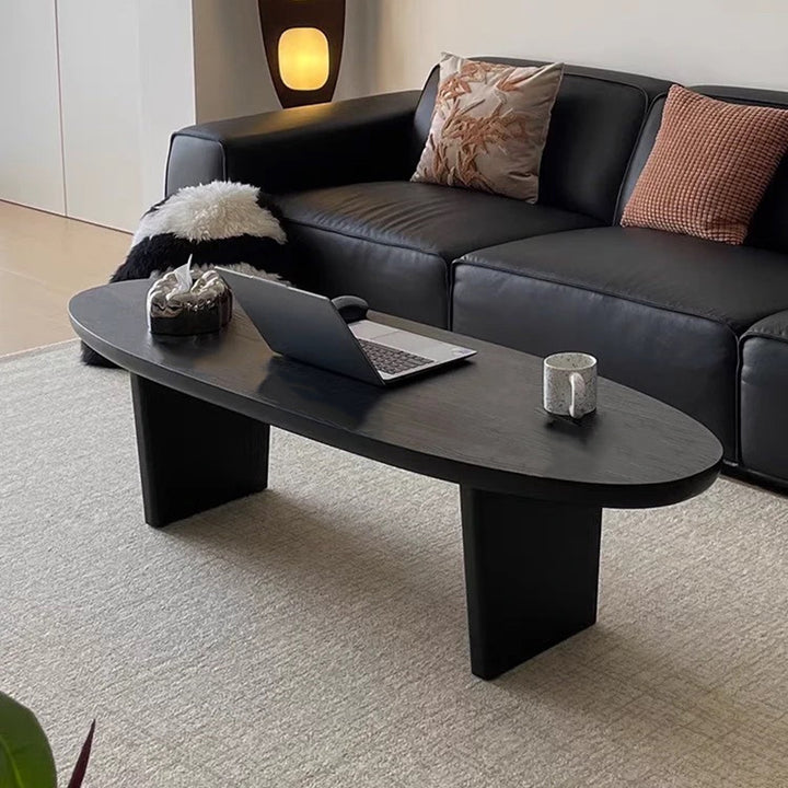 Table basse ovale scandinave contemporaine en pin à 2 pieds pour salon 