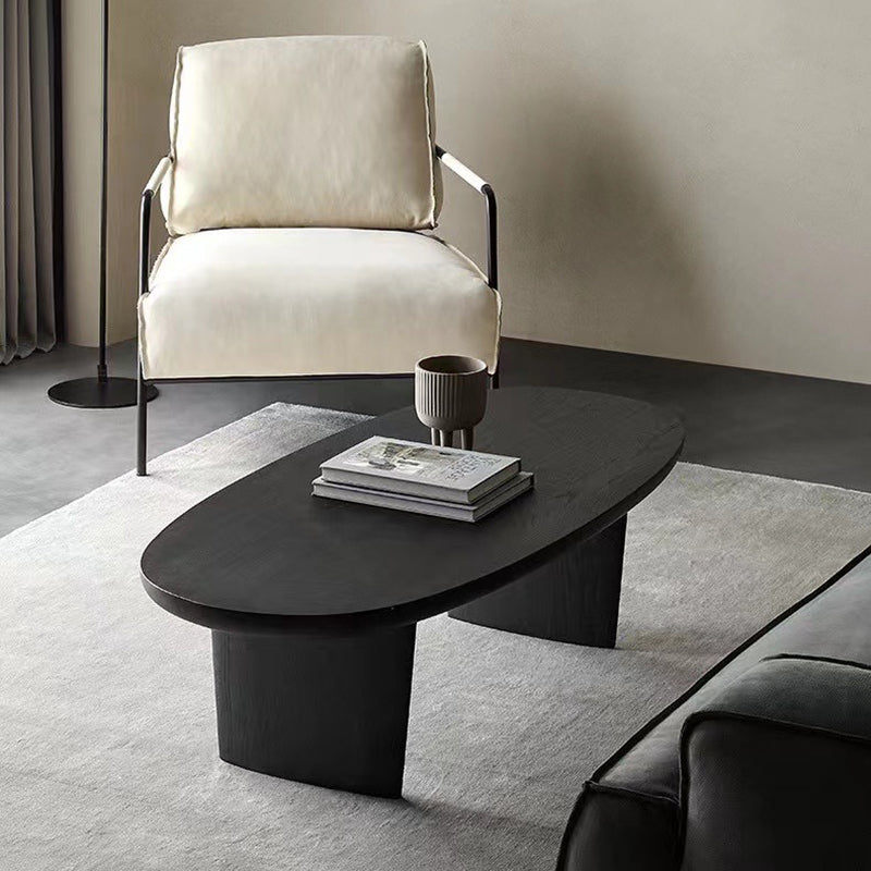 Table basse ovale scandinave contemporaine en pin à 2 pieds pour salon 