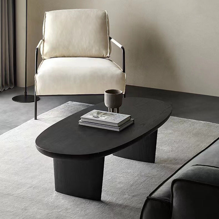 Table basse ovale scandinave contemporaine en pin à 2 pieds pour salon 