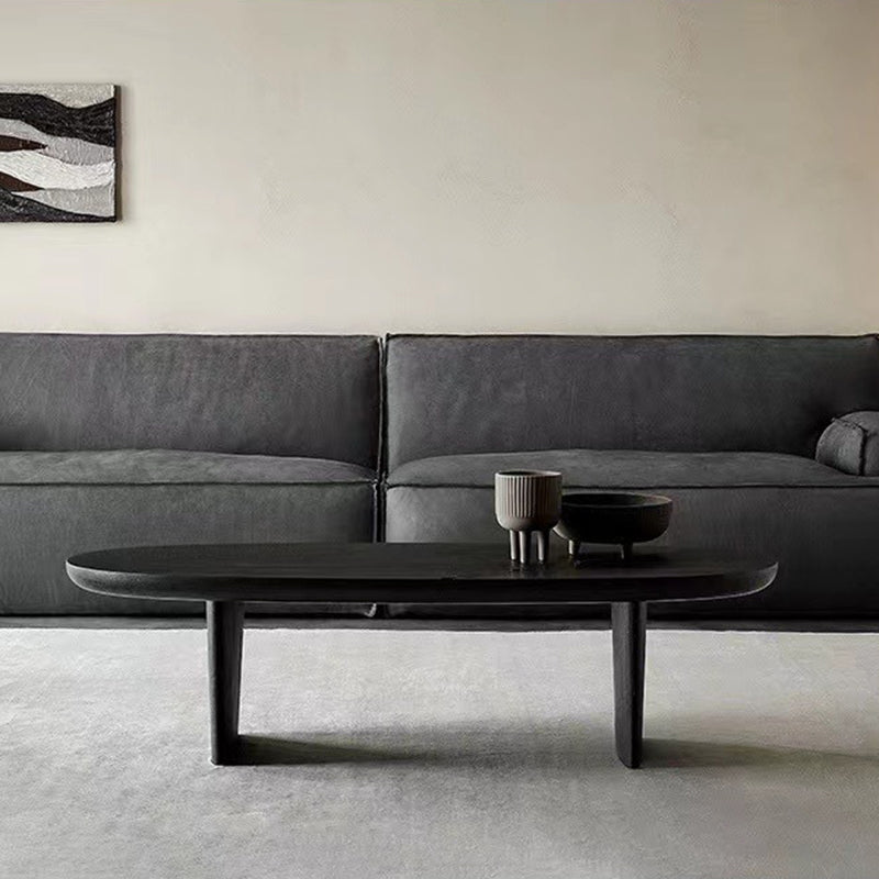 Table basse ovale scandinave contemporaine en pin à 2 pieds pour salon 