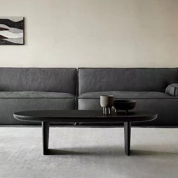 Table basse ovale scandinave contemporaine en pin à 2 pieds pour salon 