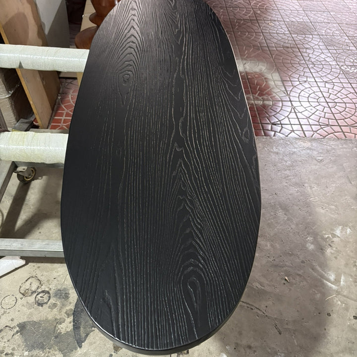 Table basse ovale scandinave contemporaine en pin à 2 pieds pour salon 