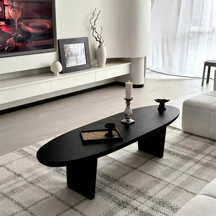 Table basse ovale scandinave contemporaine en pin à 2 pieds pour salon 