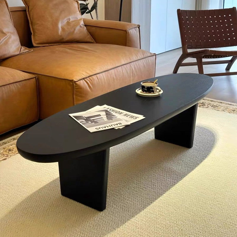 Table basse ovale scandinave contemporaine en pin à 2 pieds pour salon 