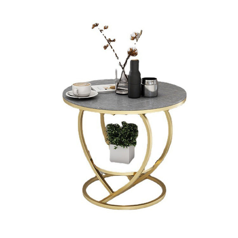 Contemporary Creative Round Heart Shaped Iron Rock Slab Side Table 2 - Tier For Living Room