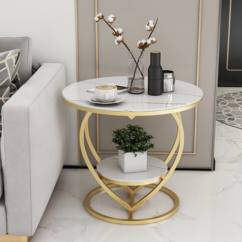 Contemporary Creative Round Heart Shaped Iron Marble Side Table 2 - Tier For Living Room