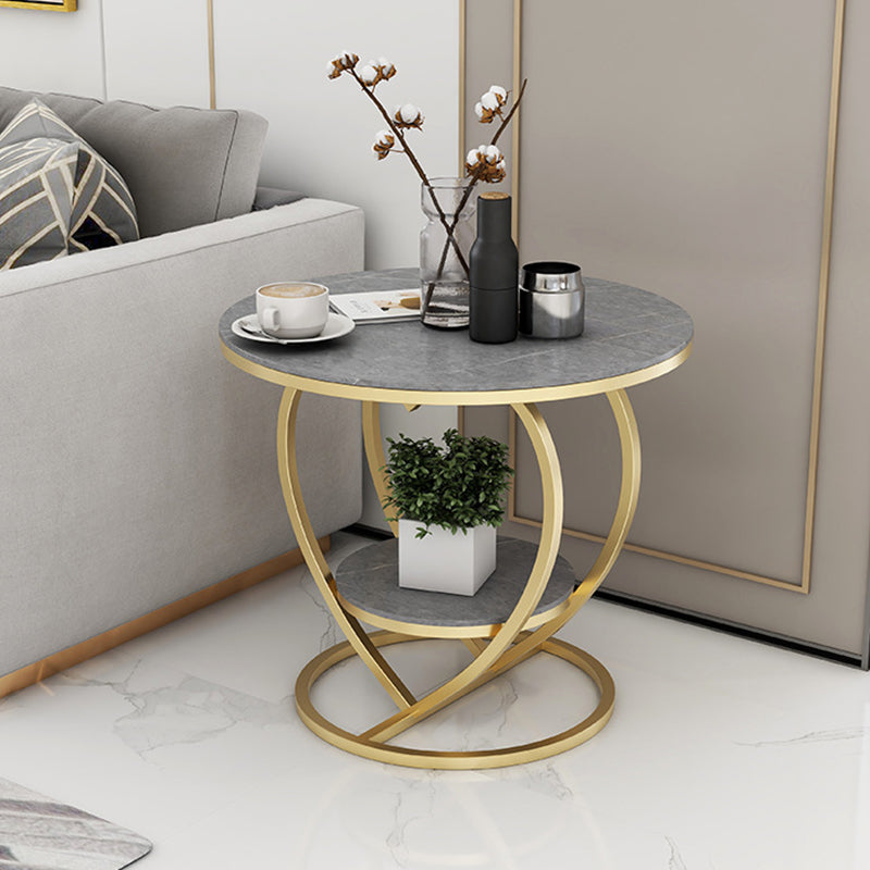 Contemporary Creative Round Heart Shaped Iron Rock Slab Side Table 2 - Tier For Living Room