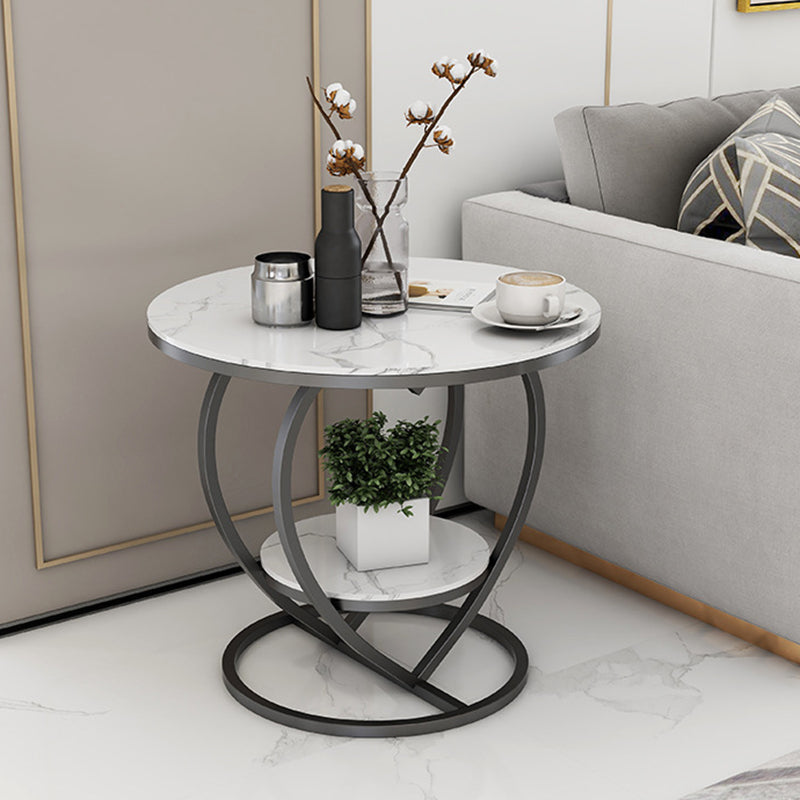 Contemporary Creative Round Heart Shaped Iron Rock Slab Side Table 2 - Tier For Living Room