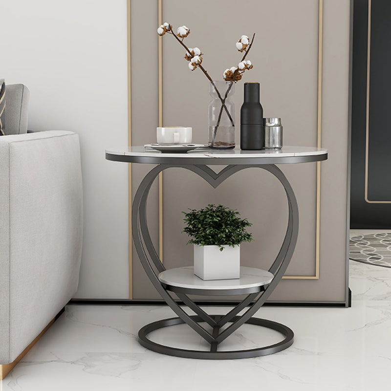 Contemporary Creative Round Heart Shaped Iron Rock Slab Side Table 2 - Tier For Living Room