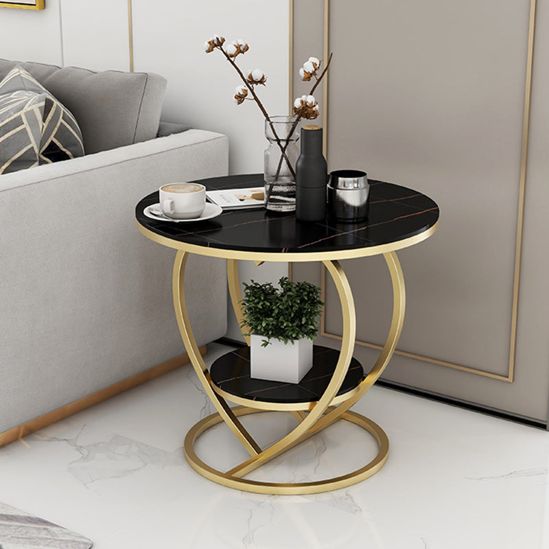 Contemporary Creative Round Heart Shaped Iron Rock Slab Side Table 2 - Tier For Living Room