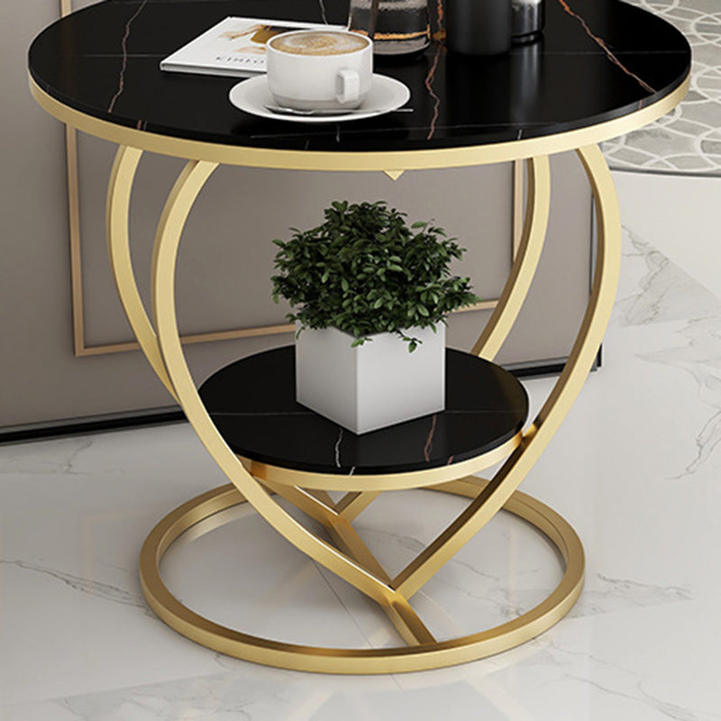 Contemporary Creative Round Heart Shaped Iron Rock Slab Side Table 2 - Tier For Living Room