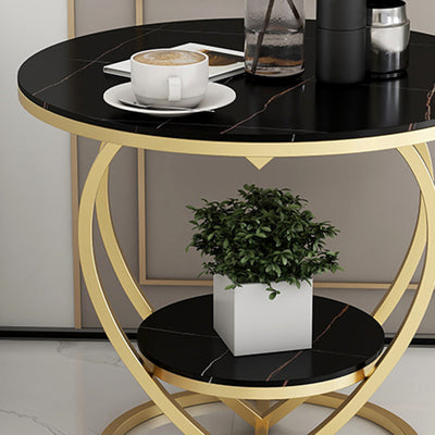 Contemporary Creative Round Heart Shaped Iron Marble Side Table 2 - Tier For Living Room