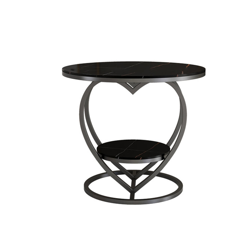 Contemporary Creative Round Heart Shaped Iron Rock Slab Side Table 2 - Tier For Living Room