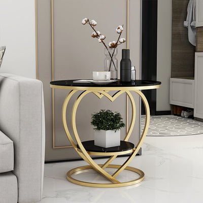 Contemporary Creative Round Heart Shaped Iron Marble Side Table 2 - Tier For Living Room