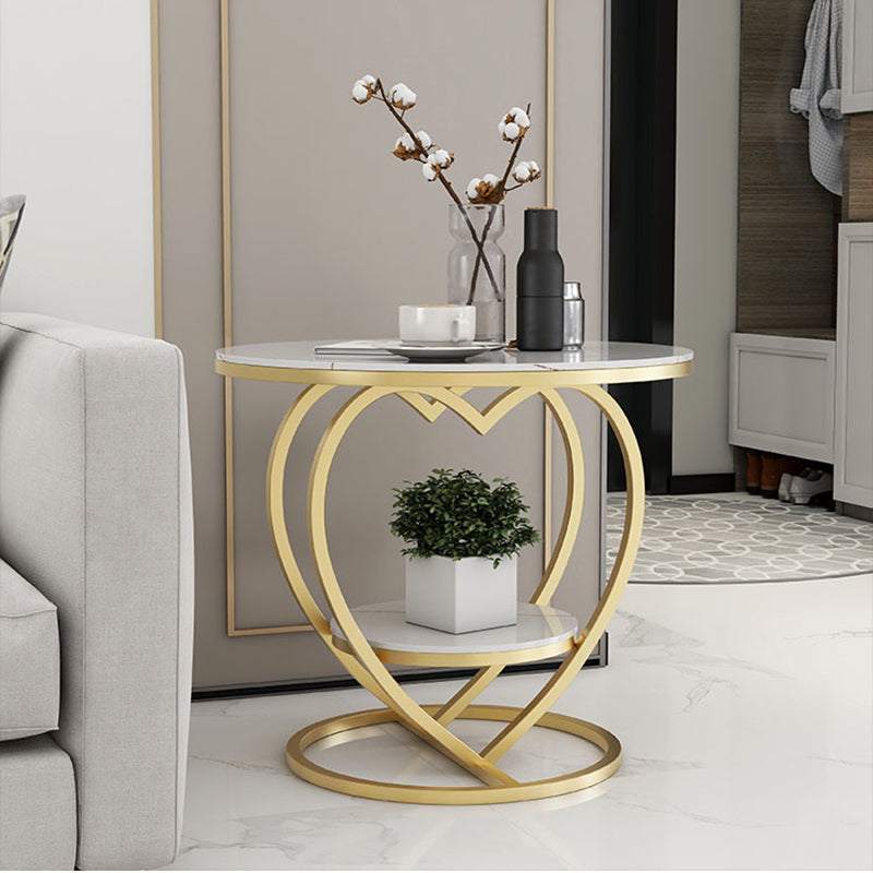 Contemporary Creative Round Heart Shaped Iron Rock Slab Side Table 2 - Tier For Living Room