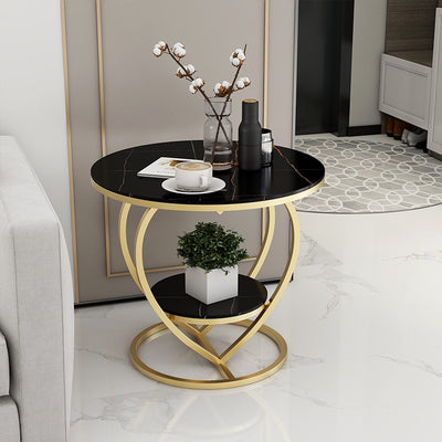Contemporary Creative Round Heart Shaped Iron Marble Side Table 2 - Tier For Living Room