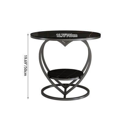 Contemporary Creative Round Heart Shaped Iron Marble Side Table 2 - Tier For Living Room