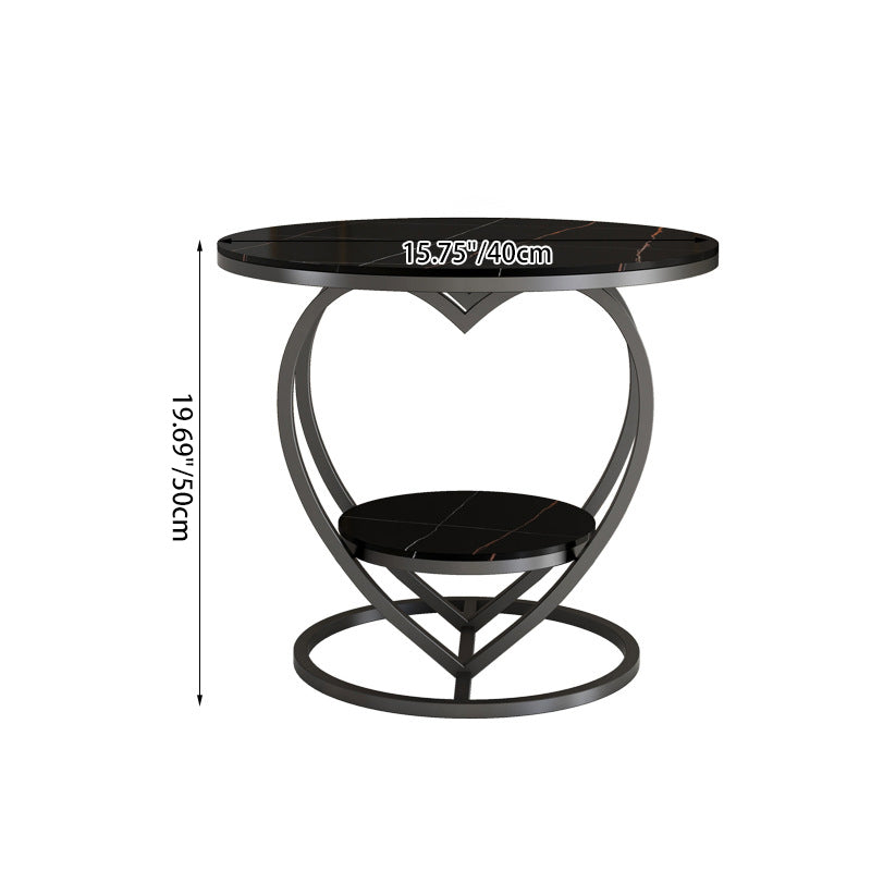 Contemporary Creative Round Heart Shaped Iron Marble Side Table 2 - Tier For Living Room