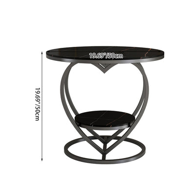 Contemporary Creative Round Heart Shaped Iron Marble Side Table 2 - Tier For Living Room