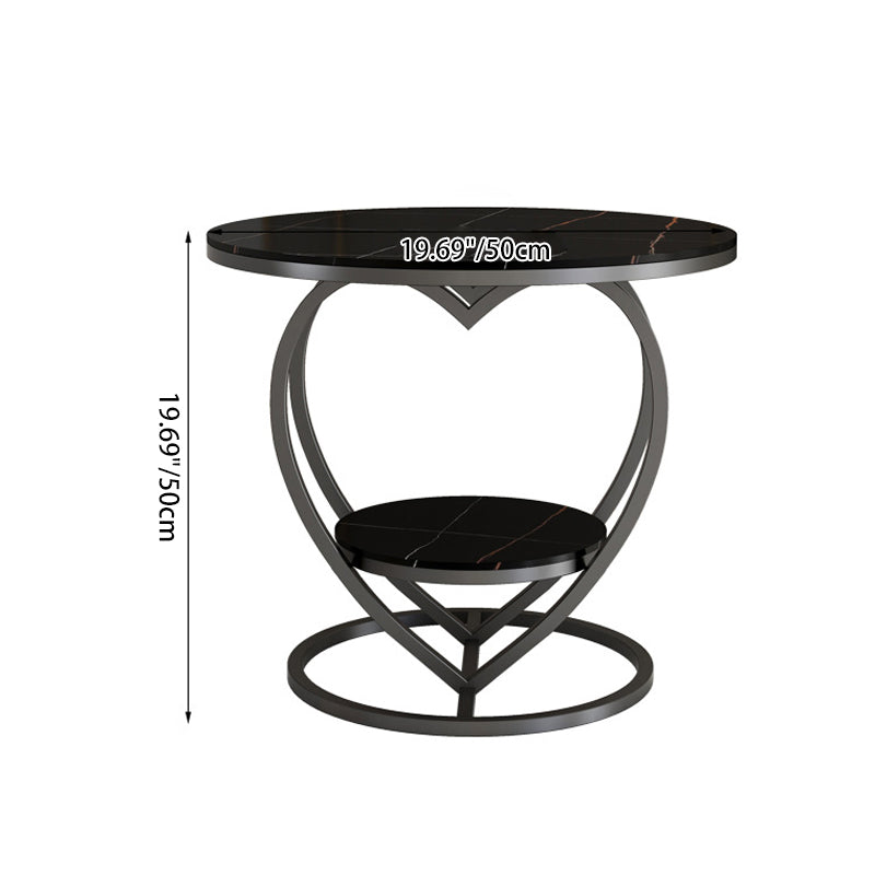Contemporary Creative Round Heart Shaped Iron Marble Side Table 2 - Tier For Living Room