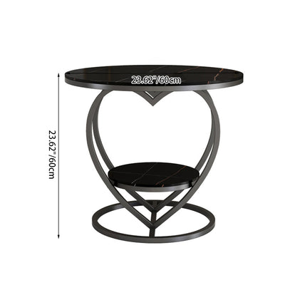 Contemporary Creative Round Heart Shaped Iron Marble Side Table 2 - Tier For Living Room