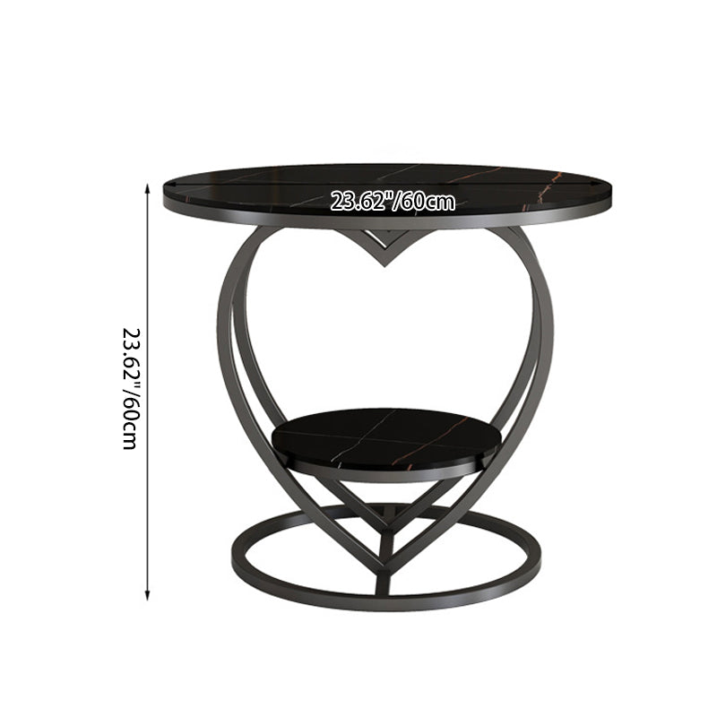 Contemporary Creative Round Heart Shaped Iron Marble Side Table 2 - Tier For Living Room