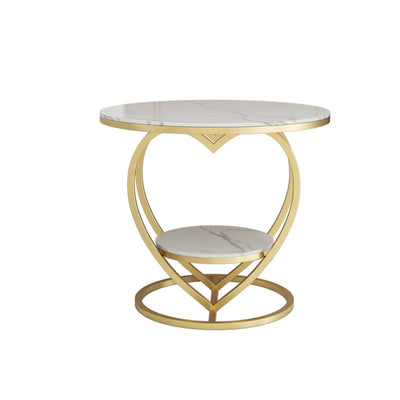 Contemporary Creative Round Heart Shaped Iron Marble Side Table 2 - Tier For Living Room