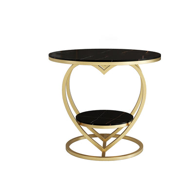 Contemporary Creative Round Heart Shaped Iron Marble Side Table 2 - Tier For Living Room