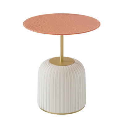 Contemporary Nordic Cylindrical Round PU Leather Glass Metal End Table 1-Tier For Living Room