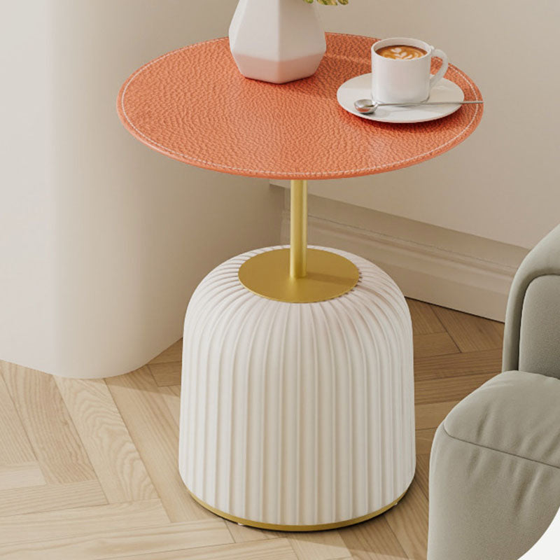 Contemporary Nordic Cylindrical Round PU Leather Glass Metal End Table 1-Tier For Living Room