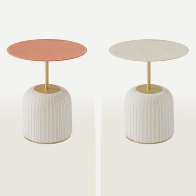 Contemporary Nordic Cylindrical Round PU Leather Glass Metal End Table 1-Tier For Living Room